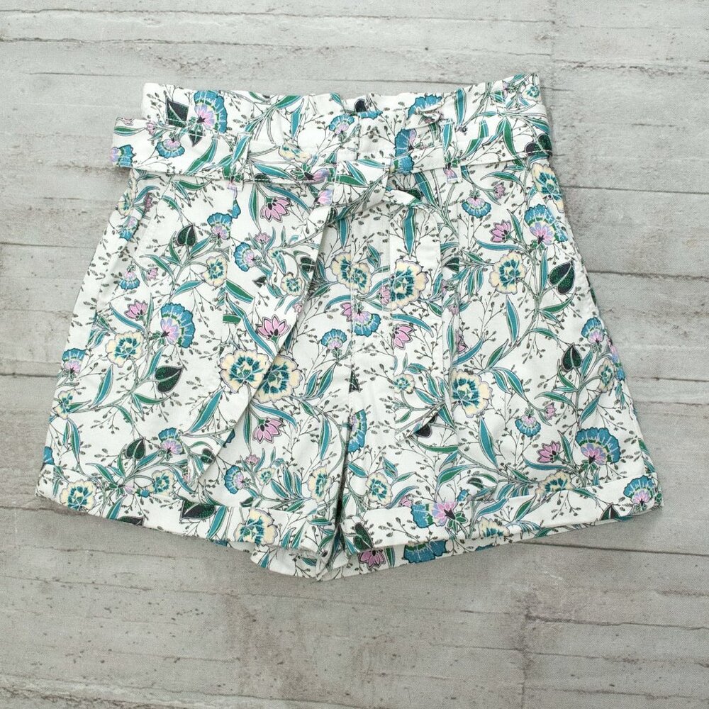 NWT Loft Floral Denim Paper Bag Tie Waist Shorts size 8